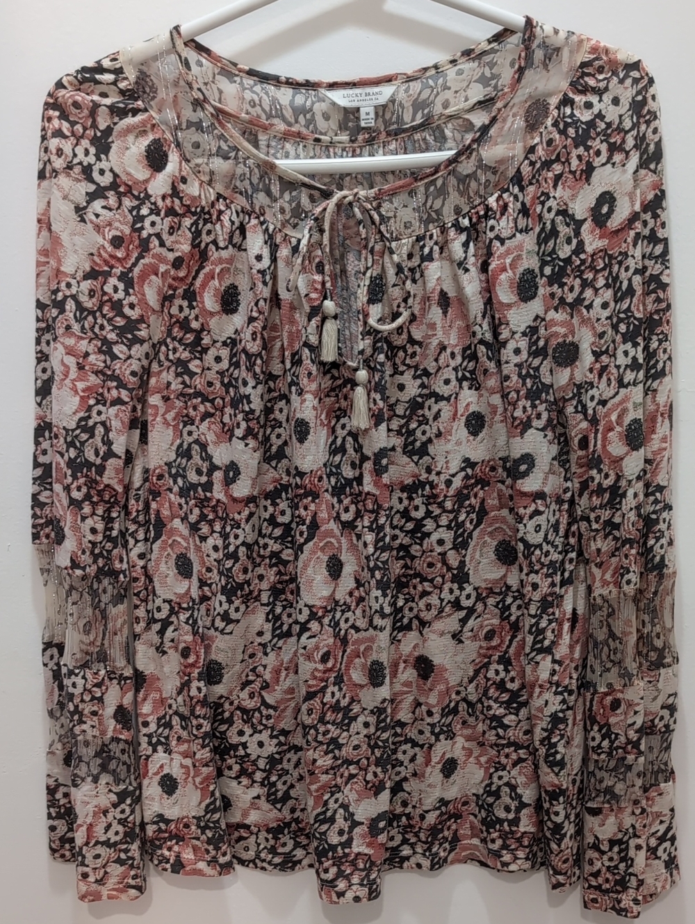 Lucky Brand Pink And Gray Floral  Blouse M
